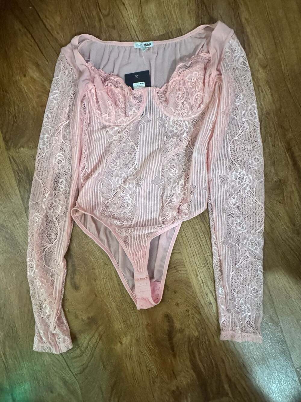 Fashion Nova Take It To Heart Lace Bodysuit Size L Pink